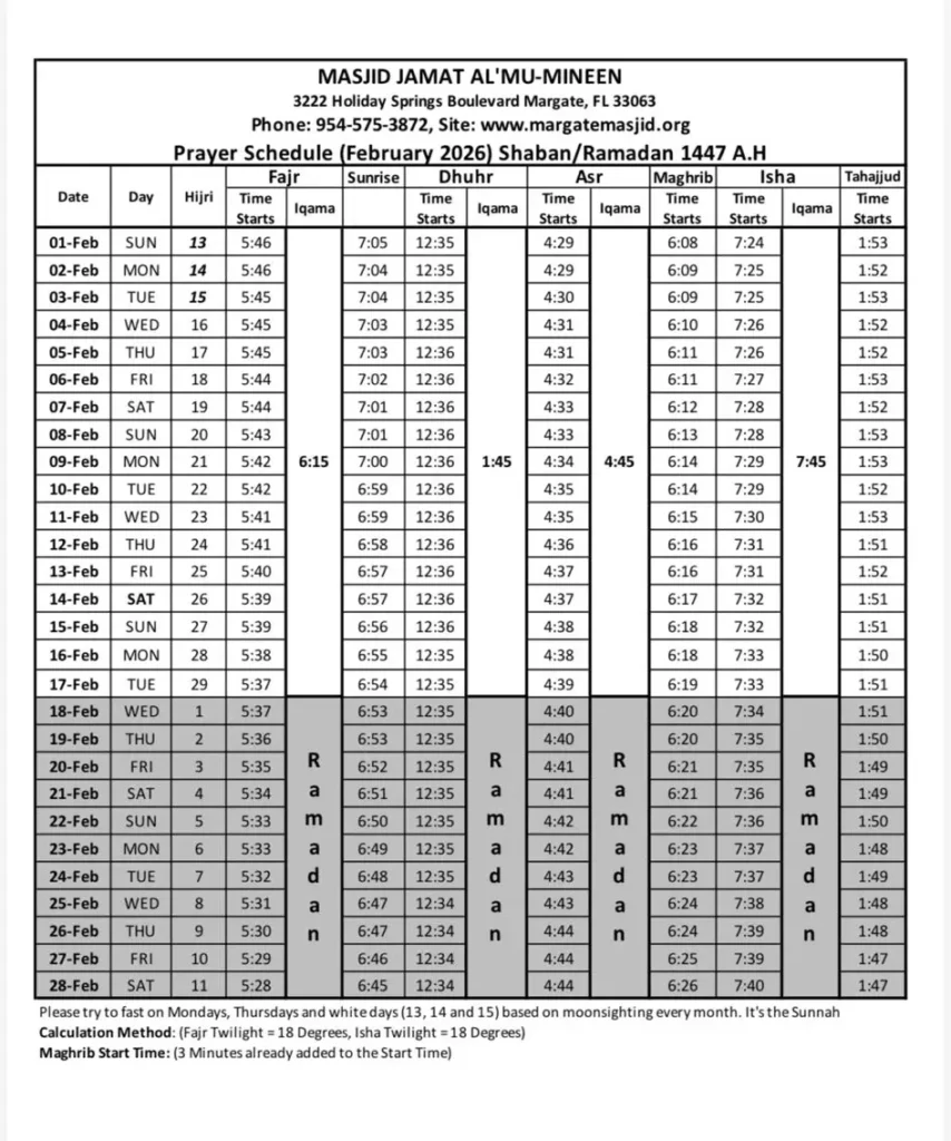 Payer Schedule February