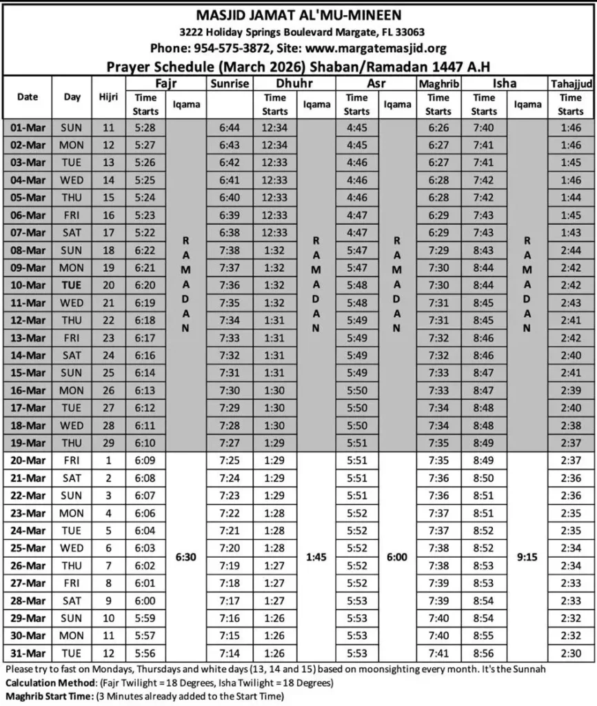 Payer Schedule March